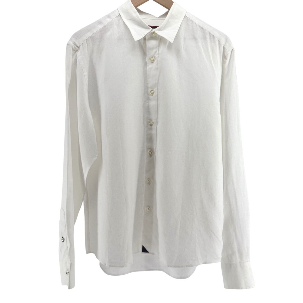 UNTUCKit Mens White 100% Linen Preppy Long Sleeve Button Down Shirt Size Medium - Picture 2 of 9